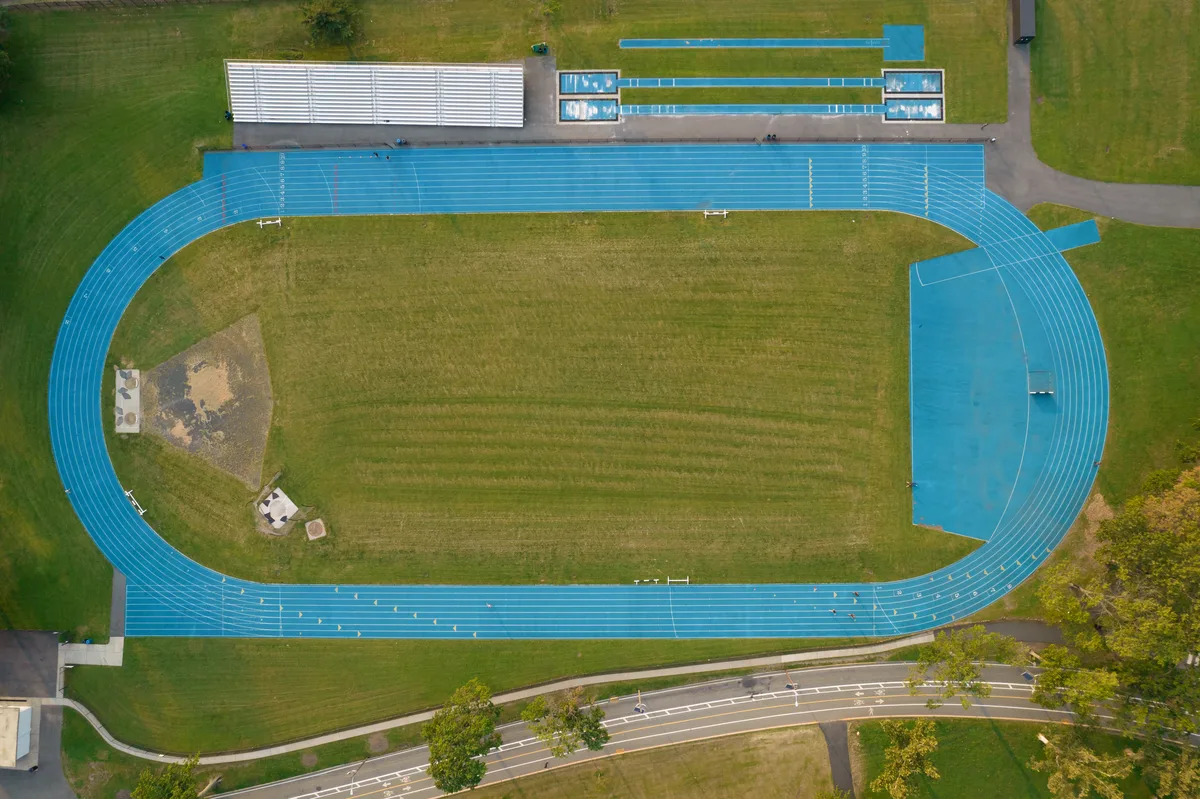 Running track and green space at Lincoln Park in Jersey City